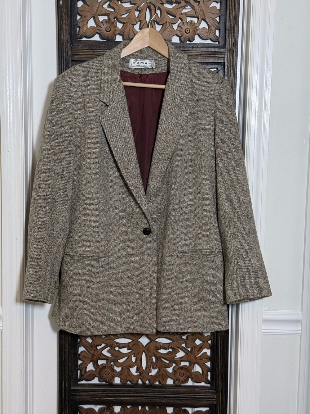 Vintage DUMAS Tweed‎ Look Blazer Made in USA Single Button Lined Women’s XL